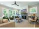 Cozy living room with fireplace, lots of natural light, ceiling fan, and comfortable seating at 1702 Eastside Parc St, Atlanta, GA 30316