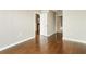 Bedroom with hardwood floors and entrance to the bathroom and kitchen at 361 17Th Nw St # 1001, Atlanta, GA 30363