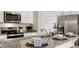 Close up of kitchen island featuring granite countertops, stainless steel appliances, and stylish decor at 130 Oakchase Park Ln, Hampton, GA 30228