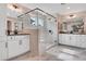Elegant bathroom features a glass-enclosed shower, double vanity sinks, and modern fixtures at 151 Sunshower Rdg, Canton, GA 30114