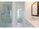 Bathroom featuring dual vanity, walk-in shower, and modern fixtures at 332 Olmstead Way # 38, Alpharetta, GA 30022