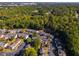 Aerial of townhome community showing the neighborhood layout, mature trees, and ample parking at 3971 Wolcott Cir # 3971, Atlanta, GA 30340