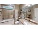 Bright bathroom featuring a tub/shower combo, granite countertops and modern decor at 6054 Nebo Rd, Hiram, GA 30141