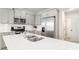 Island in a kitchen with white countertops, stainless steel appliances, and gray cabinets at 11948 Brightside Pkwy, Hampton, GA 30228