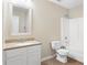 Clean bathroom with single vanity and tub shower at 4118 Lost Springs Trl, Douglasville, GA 30135