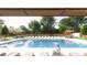 Beautiful pool and lounge area with mature trees and sunshades offering an oasis for relaxation at 2660 Peachtree Nw Rd # 18G, Atlanta, GA 30305