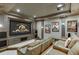 Basement home theater with large screen, comfortable seating, and movie posters at 879 Big Horn Hollow, Suwanee, GA 30024