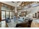 Spacious living room with hardwood floors, comfortable seating, and large windows overlooking the backyard at 879 Big Horn Hollow, Suwanee, GA 30024