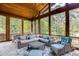 Relaxing screened porch with wicker furniture and wooded views at 879 Big Horn Hollow, Suwanee, GA 30024