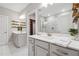 Modern main bath offers dual vanities, open shelving, and glass enclosed shower at 802 Oak Promenade Ln, Canton, GA 30115