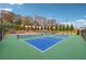 Enjoy outdoor recreation with well-maintained community tennis courts surrounded by mature landscaping and clear blue skies at 802 Oak Promenade Ln, Canton, GA 30115
