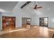 Open concept living room with hardwood floors and kitchen view at 1801 Laurel Creek Se Trl, Smyrna, GA 30080