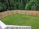 A spacious fenced backyard featuring a well-maintained lawn and lush greenery at 2035 Marbut Trce, Lithonia, GA 30058