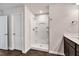 Bathroom with shower and marble countertops at 3270 Forest Green Dr, Douglasville, GA 30135