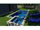 Angled view of rectangular pool and spa with patio at 600 Jones Rd, Roswell, GA 30075