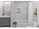 Elegant bathroom with modern vanity, tiled shower, and decorative niche at 2479 Peachtree Ne Rd # 105, Atlanta, GA 30305