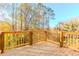 Backyard deck with wood railing overlooking trees and foliage at 6478 Beaver Creek Trl, Atlanta, GA 30349