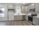 Contemporary kitchen with stainless appliances, light gray cabinets, and white backsplash at 1005 Sims Nw Ave, Atlanta, GA 30318