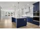 Modern kitchen with a large island, double ovens, and white and blue cabinets at 2735 Marie Way, Cumming, GA 30028
