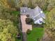 A bird's-eye view of the property, showcasing its spacious lot, pristine landscaping, and private driveway at 220 Spring Branch Dr, Canton, GA 30115