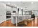 Spacious kitchen with white cabinets, stainless appliances, island with seating, and hardwood floors at 3210 Ancoats St, Douglasville, GA 30135