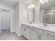 Double vanity bathroom with white cabinets and a walk-in shower at 214 Wilder Ridge Way, Lawrenceville, GA 30044