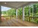 Enjoy scenic views from this wooden deck surrounded by lush greenery and tall trees at 729 Keystone Dr, Woodstock, GA 30188