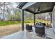 Covered back patio with cushioned seating and view of back yard at 3745 Pilgrim Mill Rd, Cumming, GA 30041