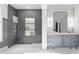 Spa-like bathroom with marble floors and herringbone tile shower at 1276 A Rutledge Rd, Acworth, GA 30101