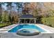 Outdoor pool with hot tub and covered seating, great for entertaining at 3488 Tuxedo Nw Rd, Atlanta, GA 30305