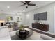 Bright, open living room with ceiling fan, modern furniture, and seamless flow to the kitchen at 2349 Springdale Sw Rd, Atlanta, GA 30315