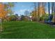 Expansive backyard features a lush lawn, privacy trees, and an outdoor seating area at 2195 Lake Shore Lndg, Alpharetta, GA 30005