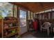 Small screened porch with storage shelving and a view of the backyard at 361 W Post Oak Sw Xing, Marietta, GA 30008