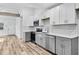 Modern kitchen with grey cabinets, white subway tile backsplash and stainless steel appliances at 2190 Lang Sw Dr, Atlanta, GA 30315