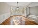 Bright dining room with hardwood floors and bay window at 3830 High Point Cir, Cumming, GA 30041