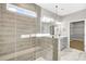 Walk-in shower with built-in seat and modern tile at 112 Laurel Farms Ln, Dallas, GA 30157