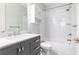 Clean bathroom with a bathtub, shower, and marble vanity at 443 Wimbledon Ne Rd, Atlanta, GA 30324