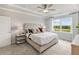 This light and airy main bedroom features a large window with scenic views and stylish decor at 392 Village Ln, Fairburn, GA 30213