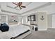 Main bedroom with tray ceiling, ceiling fan, and wall-mounted TV at 6705 Brookline Ct, Cumming, GA 30040