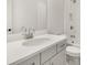 Modern bathroom with white subway tile and quartz countertop at 1005 Coleman Place Dr, Roswell, GA 30075