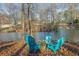 Teal chairs around a fire pit overlooking a lake at 6740 Mountain Lake Ln, Cumming, GA 30028