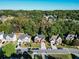 An aerial view of a residential street with houses and trees at 1721 Telfair Chase Way, Lawrenceville, GA 30043