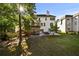 Back of house with deck, patio, and fire pit; landscapped yard at 1721 Telfair Chase Way, Lawrenceville, GA 30043