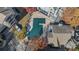 Overhead view of a community pool, partially covered, surrounded by apartments and colorful fall foliage at 201 Granville Ct, Atlanta, GA 30328