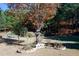 Landscaped backyard with mature trees and stone accents at 3554 Umatilla Sw Ln, South Fulton, GA 30331