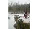 Snow covered garden with plants and Buddha statue at 3554 Umatilla Sw Ln, South Fulton, GA 30331