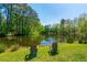 Tranquil pond view with two chairs at 6220 Vickery Creek Rd, Cumming, GA 30040