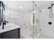 Modern bathroom features a glass shower, and a spacious vanity at 4760 Hillside Dr, Acworth, GA 30101