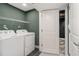 Laundry area with washer, dryer, and shelving for storage at 1723 Capistrana Pl, Decatur, GA 30032