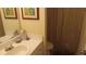 Clean bathroom with a vanity, sink, and shower curtain for added privacy at 2562 Pendergrass Ct, Ellenwood, GA 30294